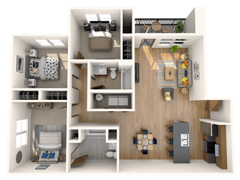 Floor plan for 3 beds, 2 baths, 1316 sqft
